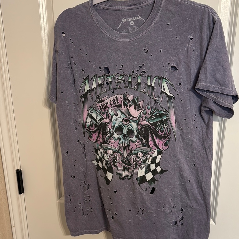 Purple Short Sleeve Tee with Distressed Look